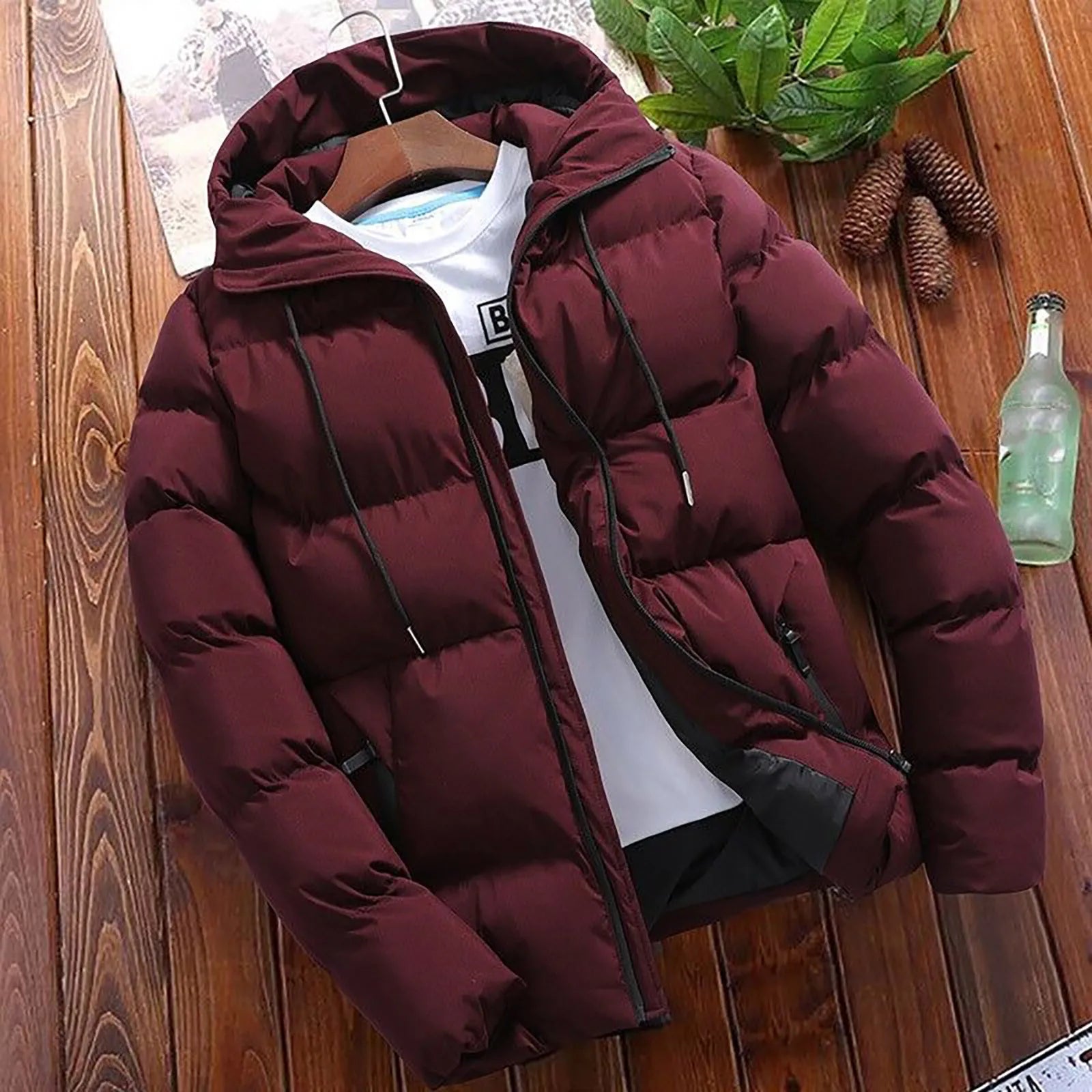 Men's Winter Parkas Versatile Solid Zipper Hooded