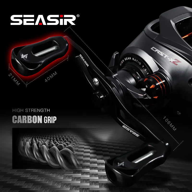 Baitcasting Reel 7.3:1 Hybrid Ceramic Bearing Carbon Fiber Washer Dual Bearing