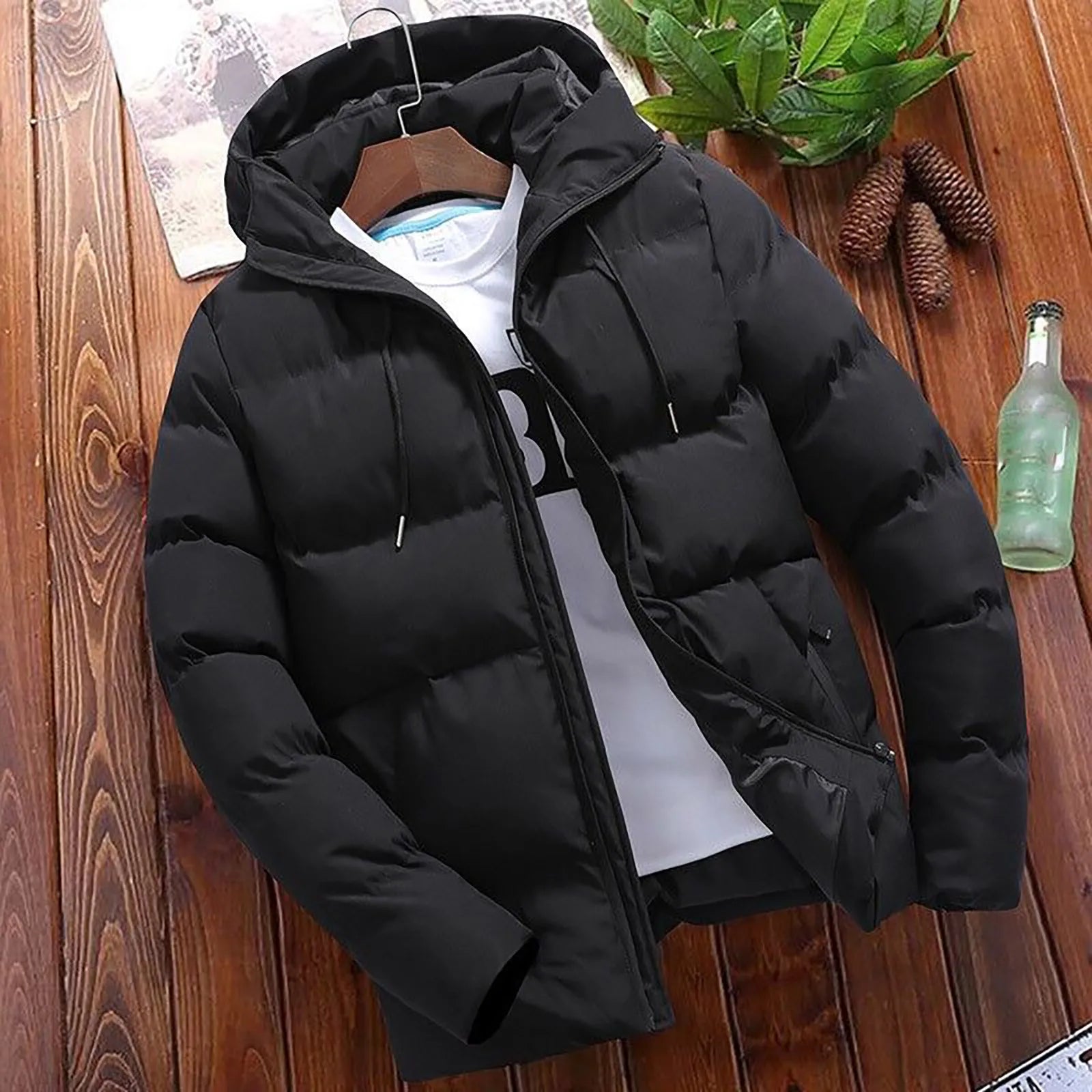 Men's Winter Parkas Versatile Solid Zipper Hooded