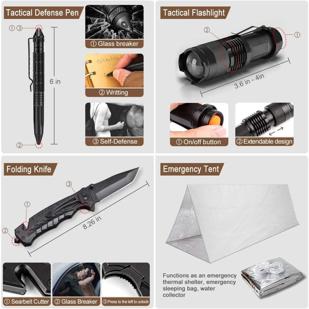 238Pcs Emergency Survival Kit, Professional Survival Gear Tool