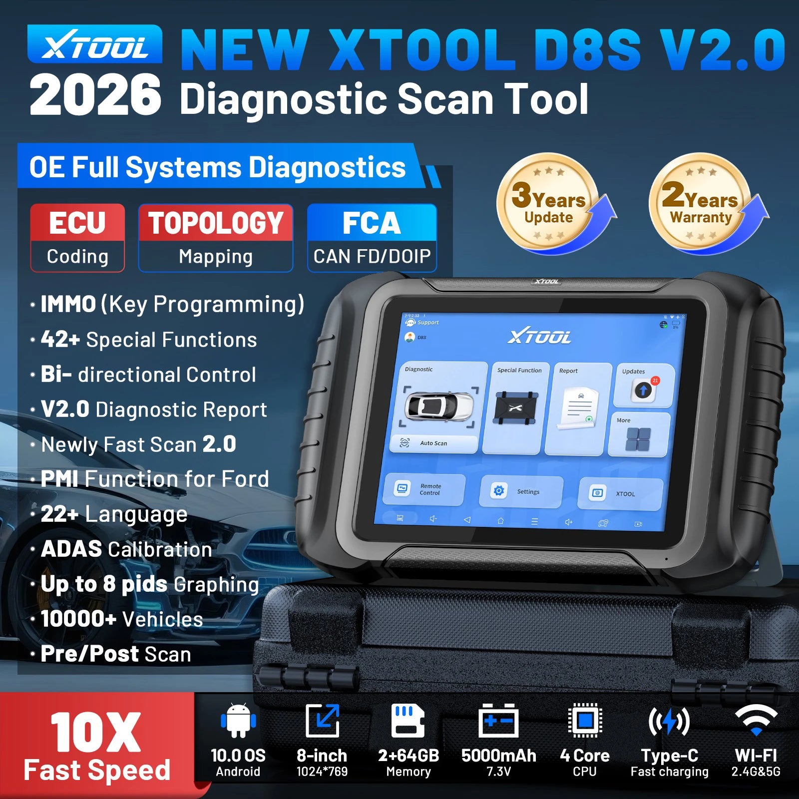 Car Diagnostic Tool Key Programmer OBD2 Automotive Scanner ECU Coding Topology Map with 42+