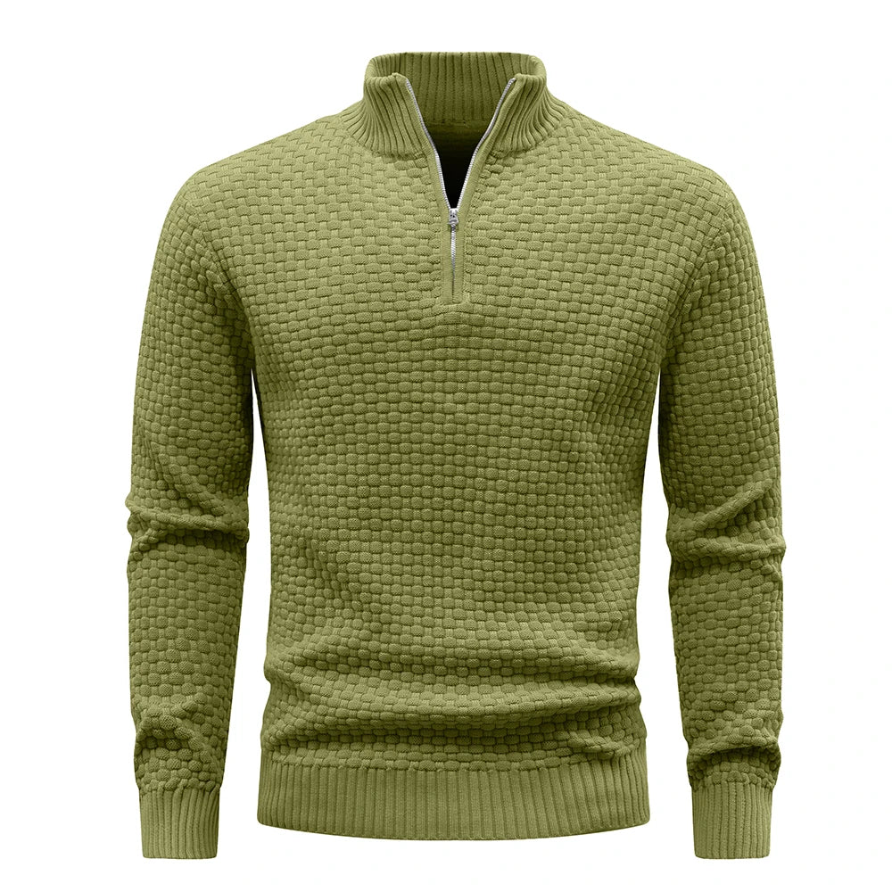 Men's Sweater  Polo Zip Pullover Cable Knit Mock Neck Turtleneck Top US Size
