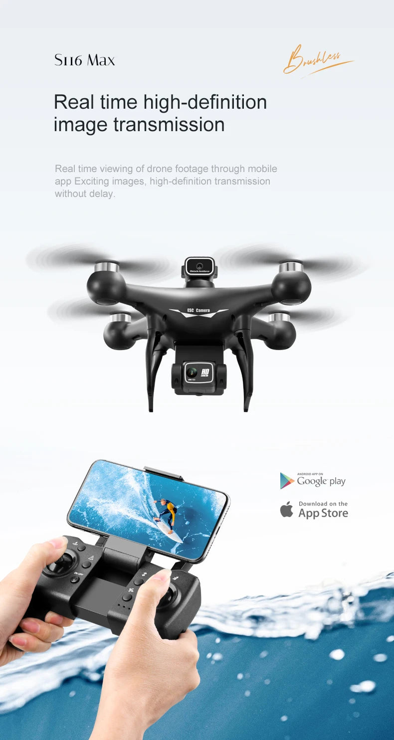 Drone  with 3 Batteries 8K Dual Camera Optical Flow Brushless 360°