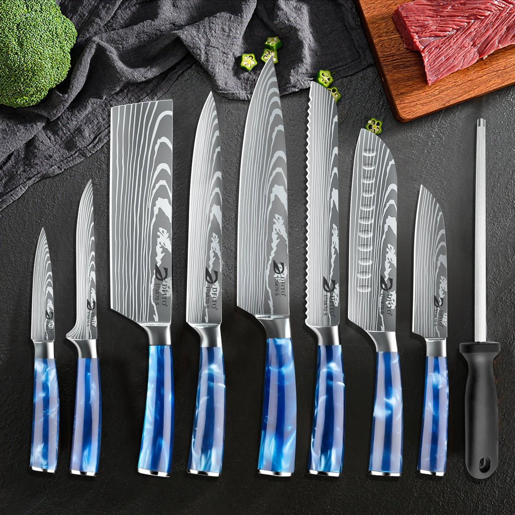 8PCS Utility Boning Knife Cleaver Meat Fruit Bread Knife with Cover