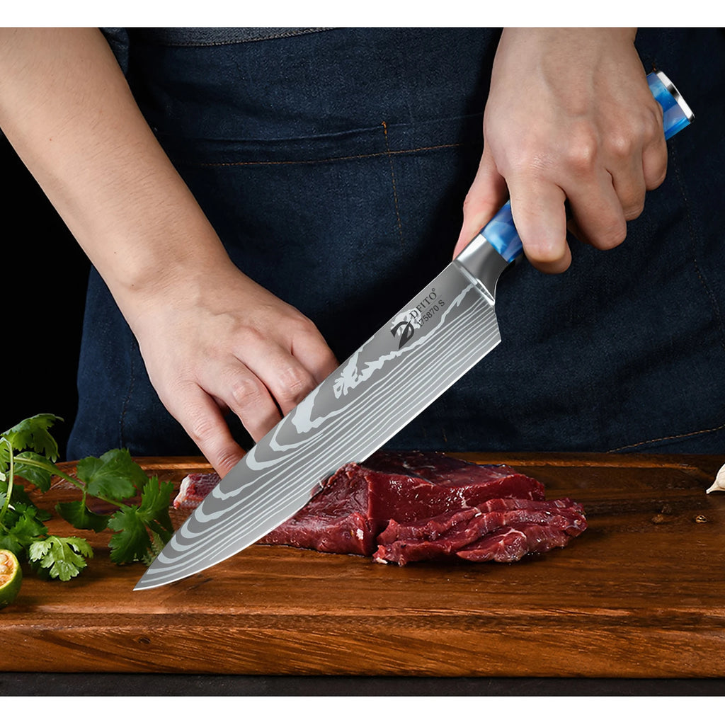 8PCS Utility Boning Knife Cleaver Meat Fruit Bread Knife with Cover