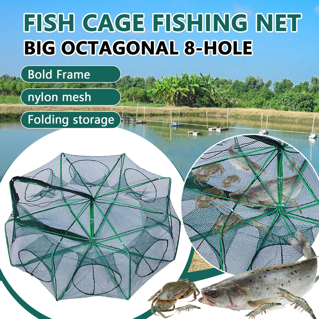 Folding fish cage trap fishing tool kit fish shrimp crayfish crab fishing net nylon material