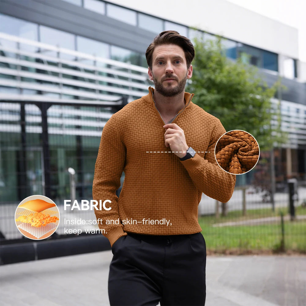 Men's Sweater  Polo Zip Pullover Cable Knit Mock Neck Turtleneck Top US Size
