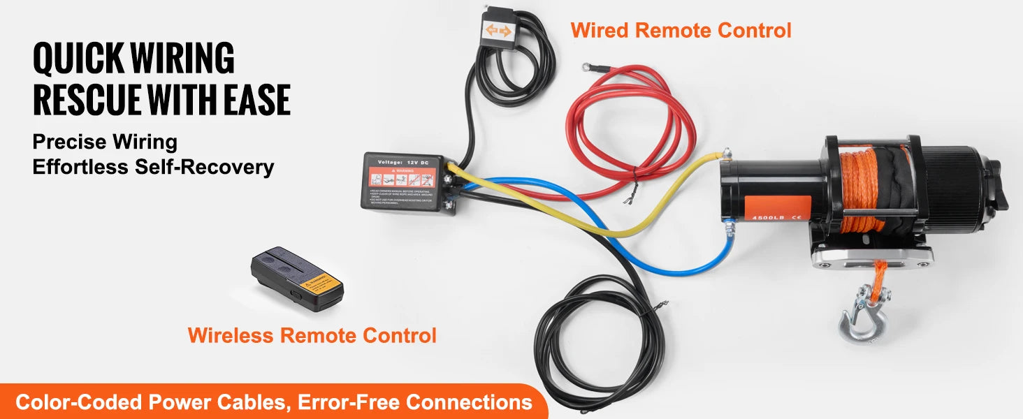 4500lbs ATV/UTV Electric Winch 12V with 39ft Synthetic Rope Wireless & Wired Remote Control