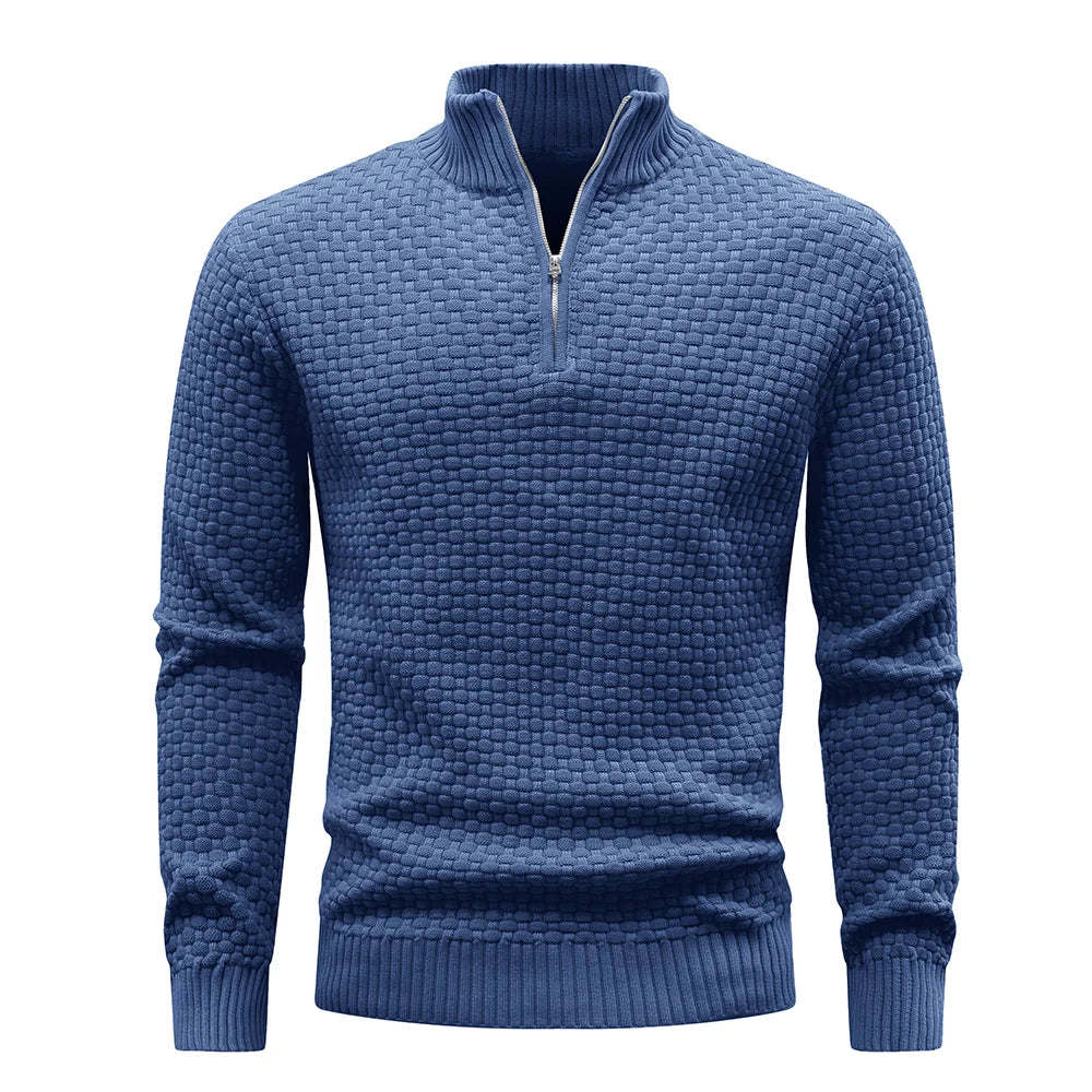 Men's Sweater  Polo Zip Pullover Cable Knit Mock Neck Turtleneck Top US Size