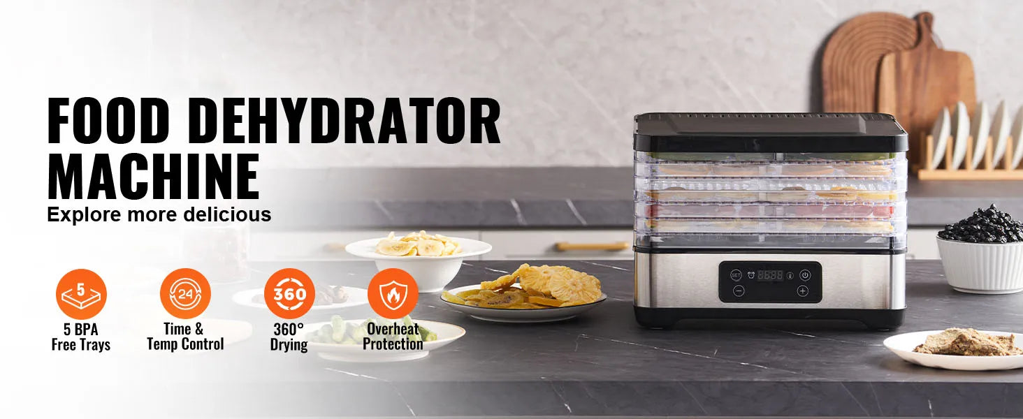 5 Tray Food Dehydrator Machine 300W Stainless Steel Electric Food Dryer