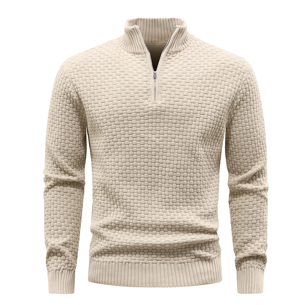 Men's Sweater  Polo Zip Pullover Cable Knit Mock Neck Turtleneck Top US Size