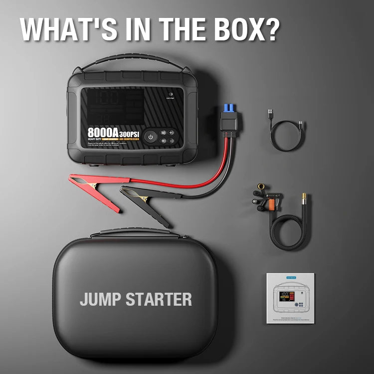 8000A Jump Starter 12V Car Battery Device, Portable Power Supply With Inflation Pump