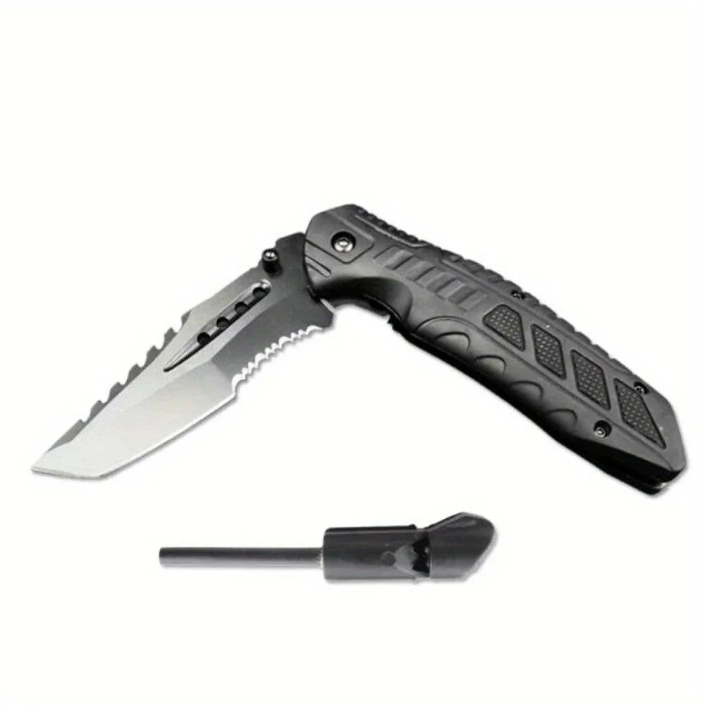 Tactical Folding Knife with Serrated Blade, Glass Breaker