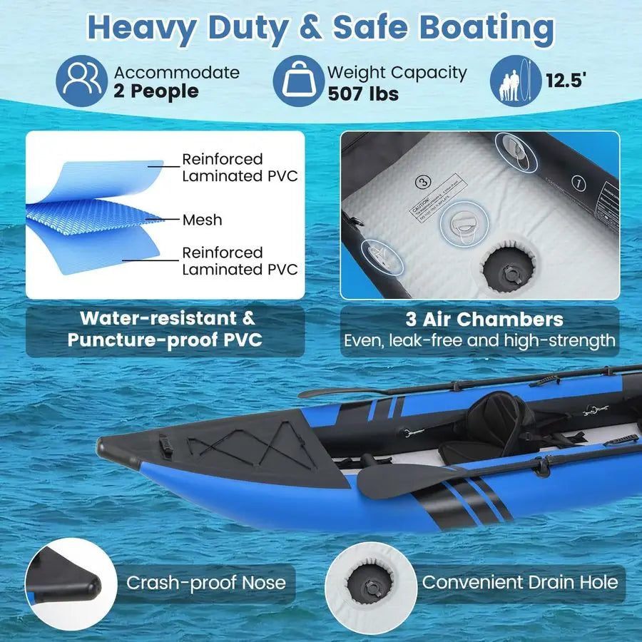 Inflatable Kayak, 2 Person Canoe with 507 lbs Capacity,