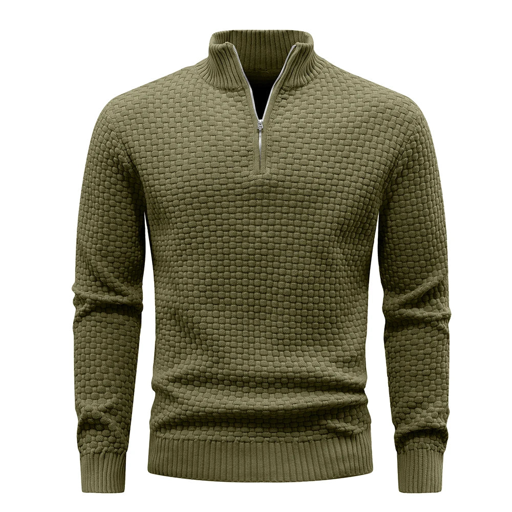 Men's Sweater  Polo Zip Pullover Cable Knit Mock Neck Turtleneck Top US Size
