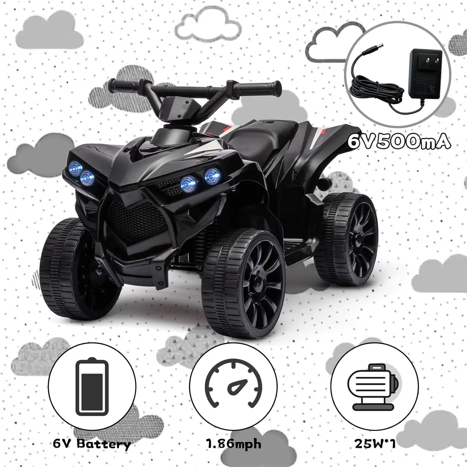 6V Ride on Toy, Kids ATV 4 Wheeler with 1.8MPH Max Speed, Music & Foot Pedal