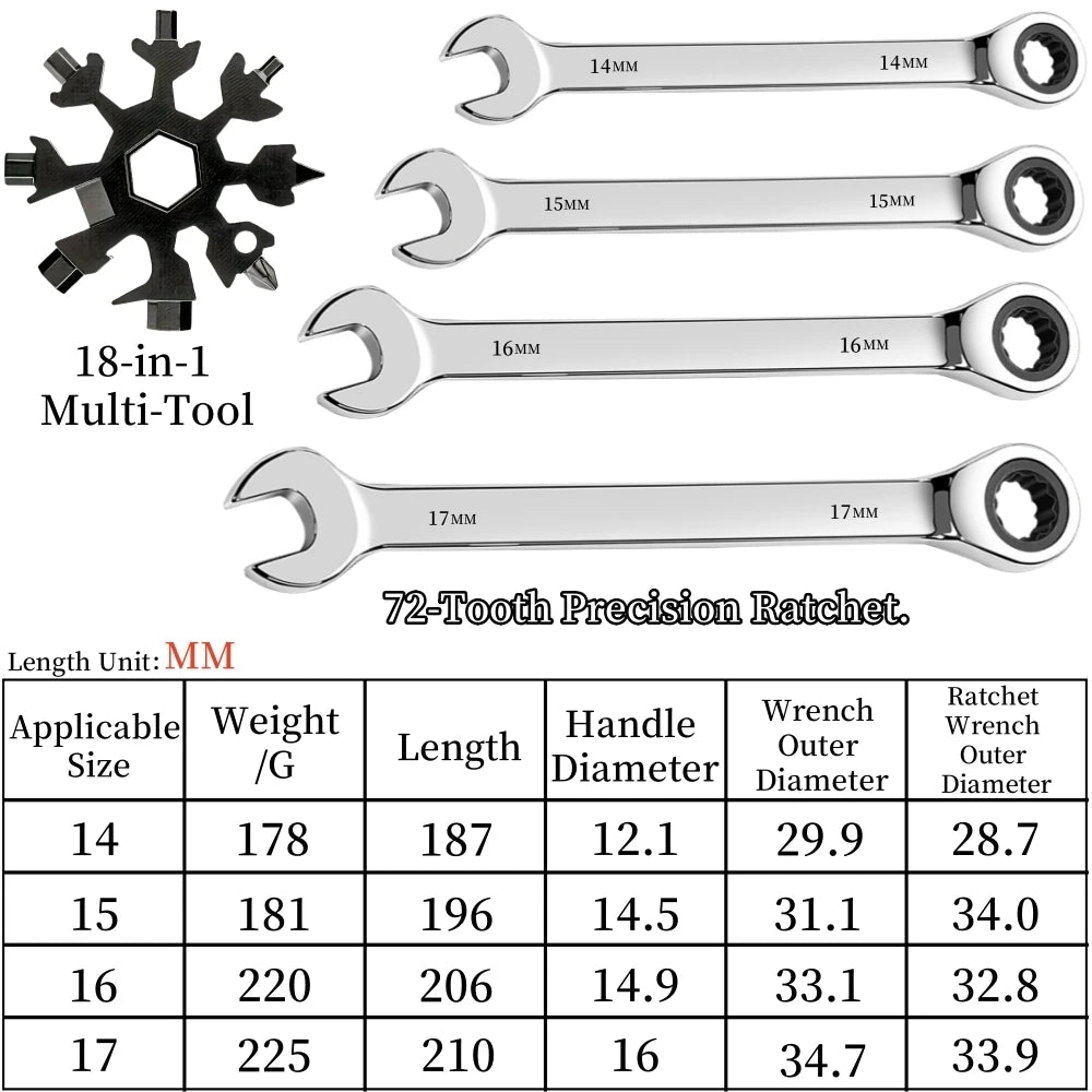 Flexible Ratcheting Combination Wrench Set,6-17mm Metric