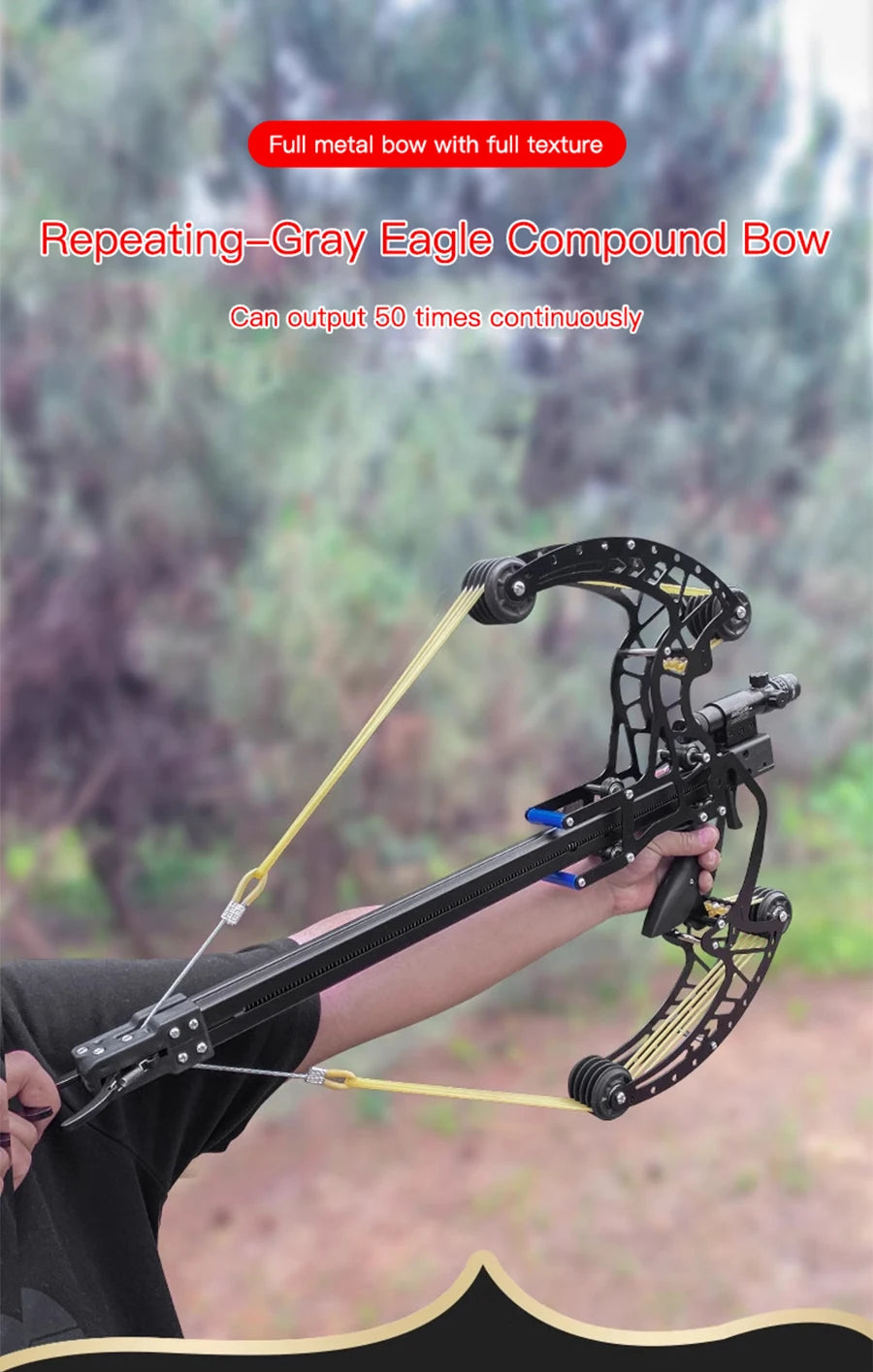 all-metal 50-round compound bow and arrow