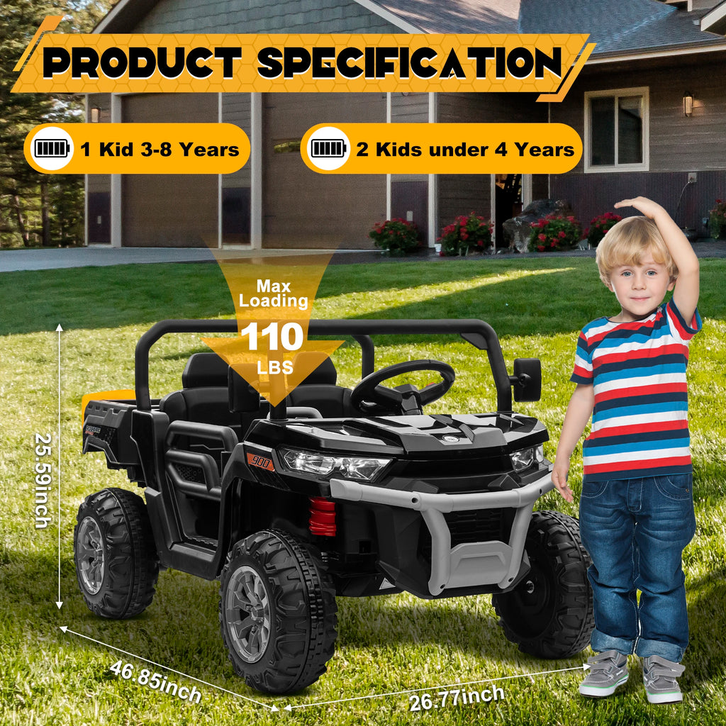 24V Ride on Dump Truck, 2 Seater Kids UTV Electric Car w/2.4G Remote Control, 4 Wheeler,