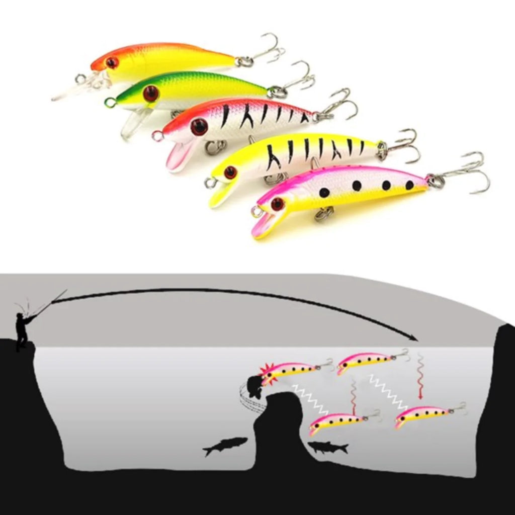 30PCS  Fishing Lures Crankbaits Hooks Minnow Baits Bass Tackle Crank Set