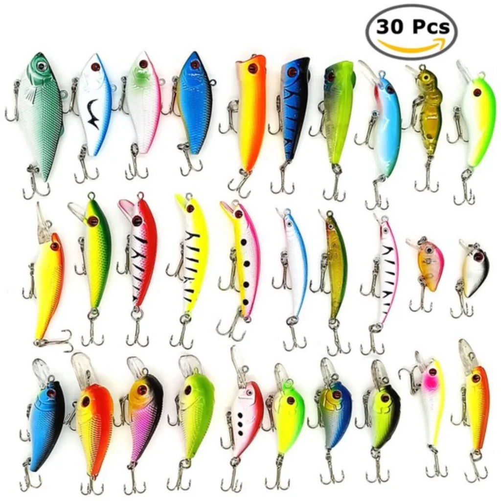 30PCS  Fishing Lures Crankbaits Hooks Minnow Baits Bass Tackle Crank Set