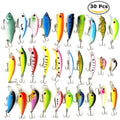 30PCS  Fishing Lures Crankbaits Hooks Minnow Baits Bass Tackle Crank Set