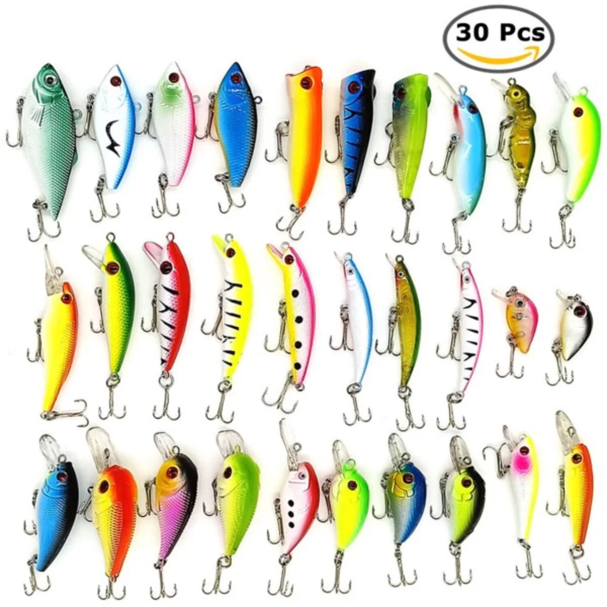 30PCS  Fishing Lures Crankbaits Hooks Minnow Baits Bass Tackle Crank Set