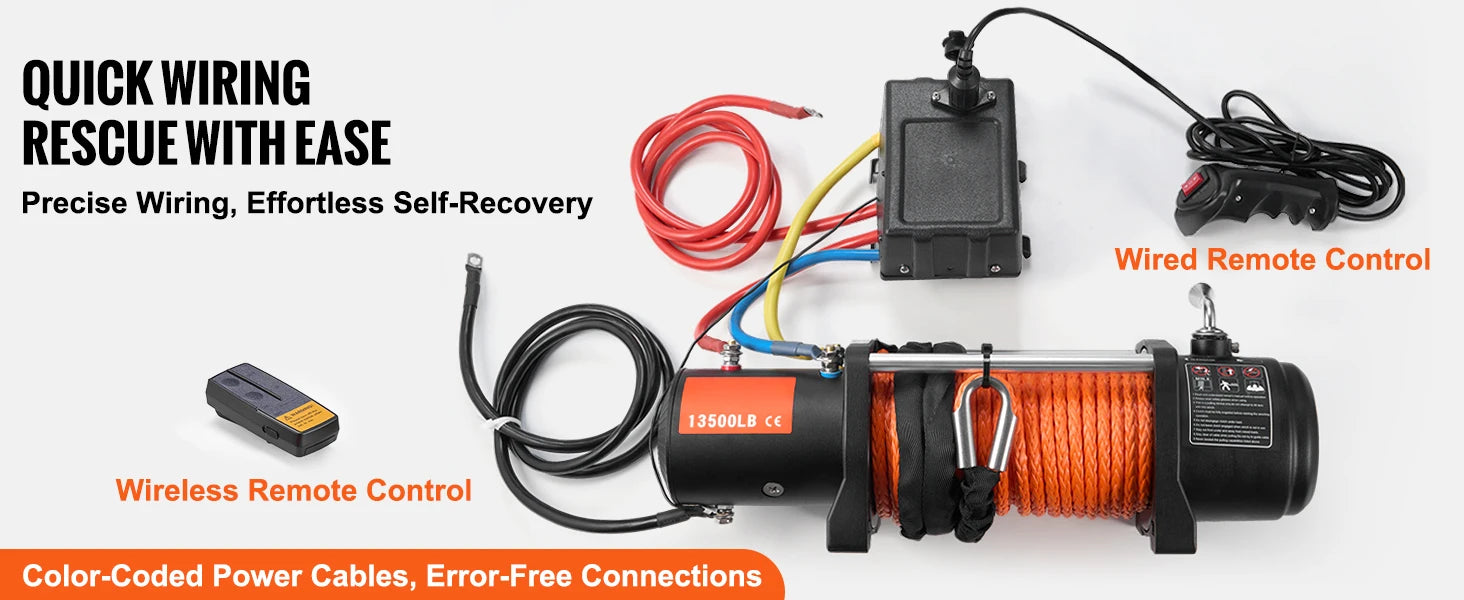 13500lbs Electric Winch Truck Winch with 80ft Synthetic Rope Wireless & Wired Remote Control