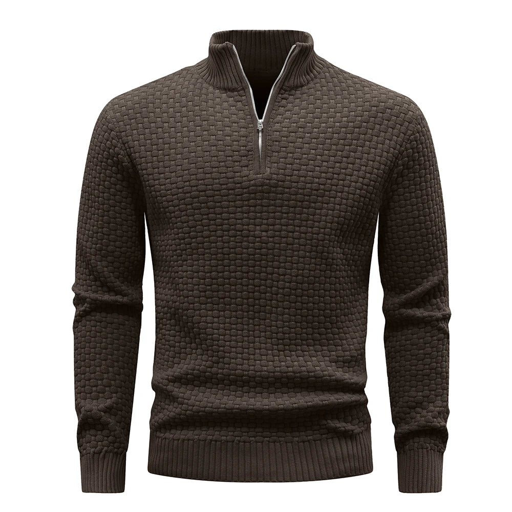 Men's Sweater  Polo Zip Pullover Cable Knit Mock Neck Turtleneck Top US Size