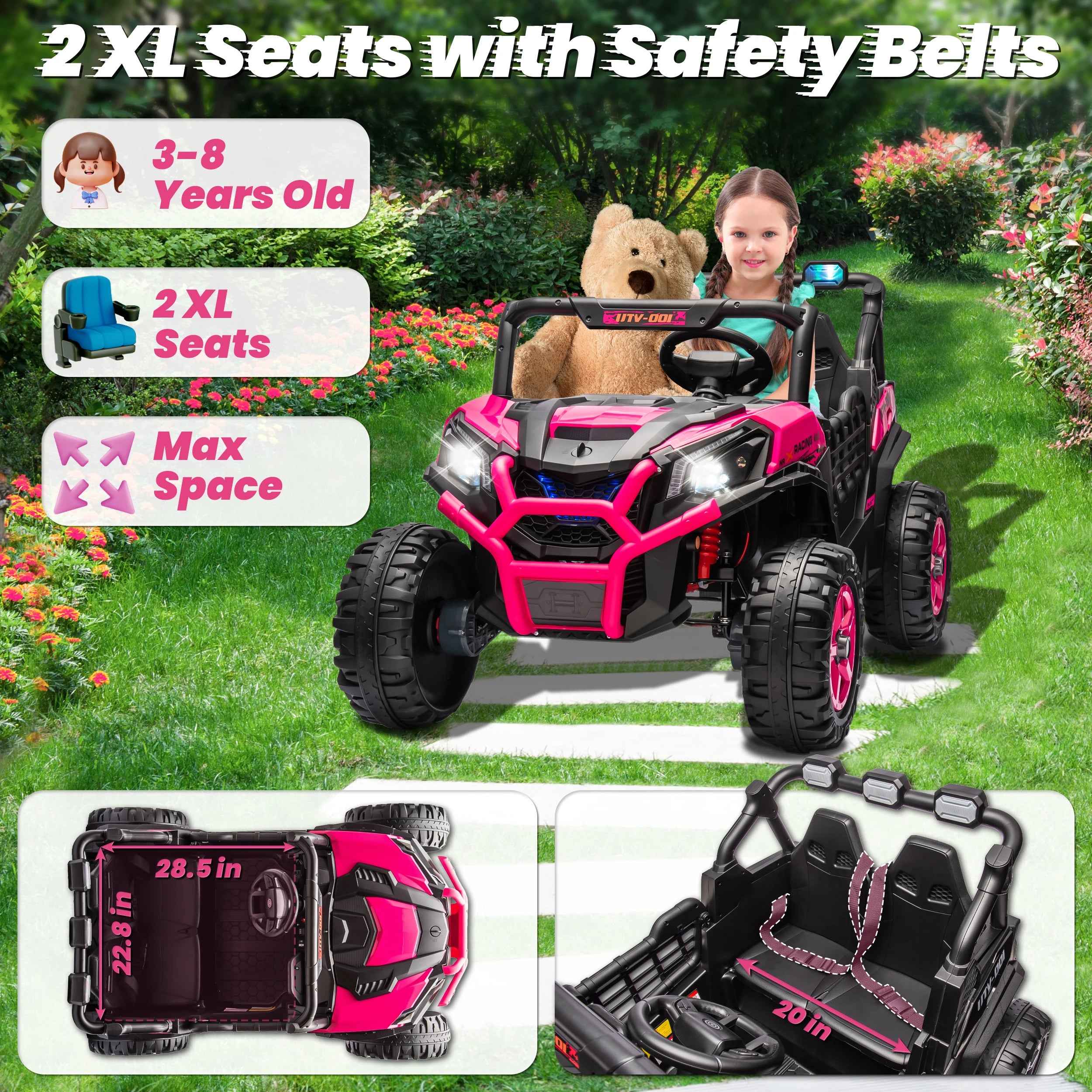 24V XL 2 Seater Ride on Toys Car, 2WD/4WD Switchable Off-Road  Battery Power, 3-Speed Remote Control