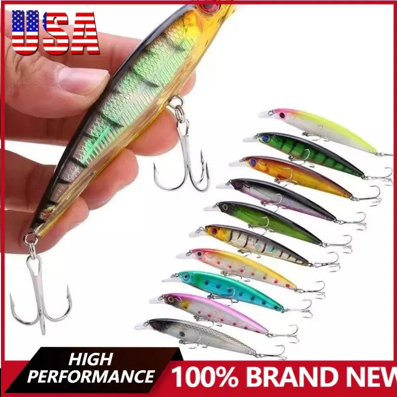 10PCS Minnow Fishing Lure Lifelike CrankBait Hard Bait for Freshwater Saltwater Fishing Carp Fishing Fishing Tackle