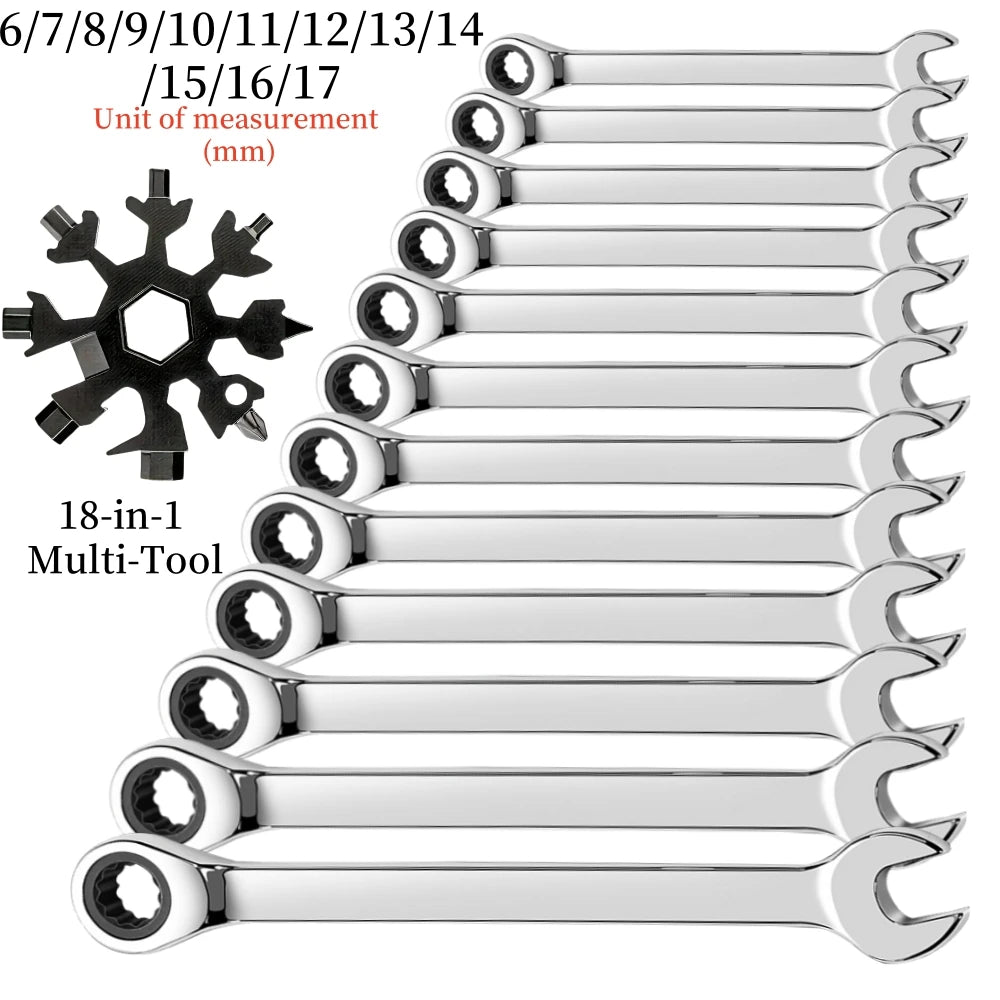Flexible Ratcheting Combination Wrench Set,6-17mm Metric