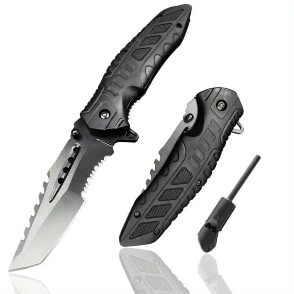 Tactical Folding Knife with Serrated Blade, Glass Breaker