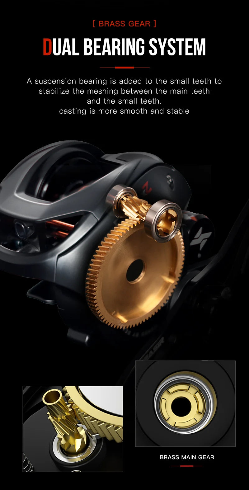 Baitcasting Reel 7.3:1 Hybrid Ceramic Bearing Carbon Fiber Washer Dual Bearing