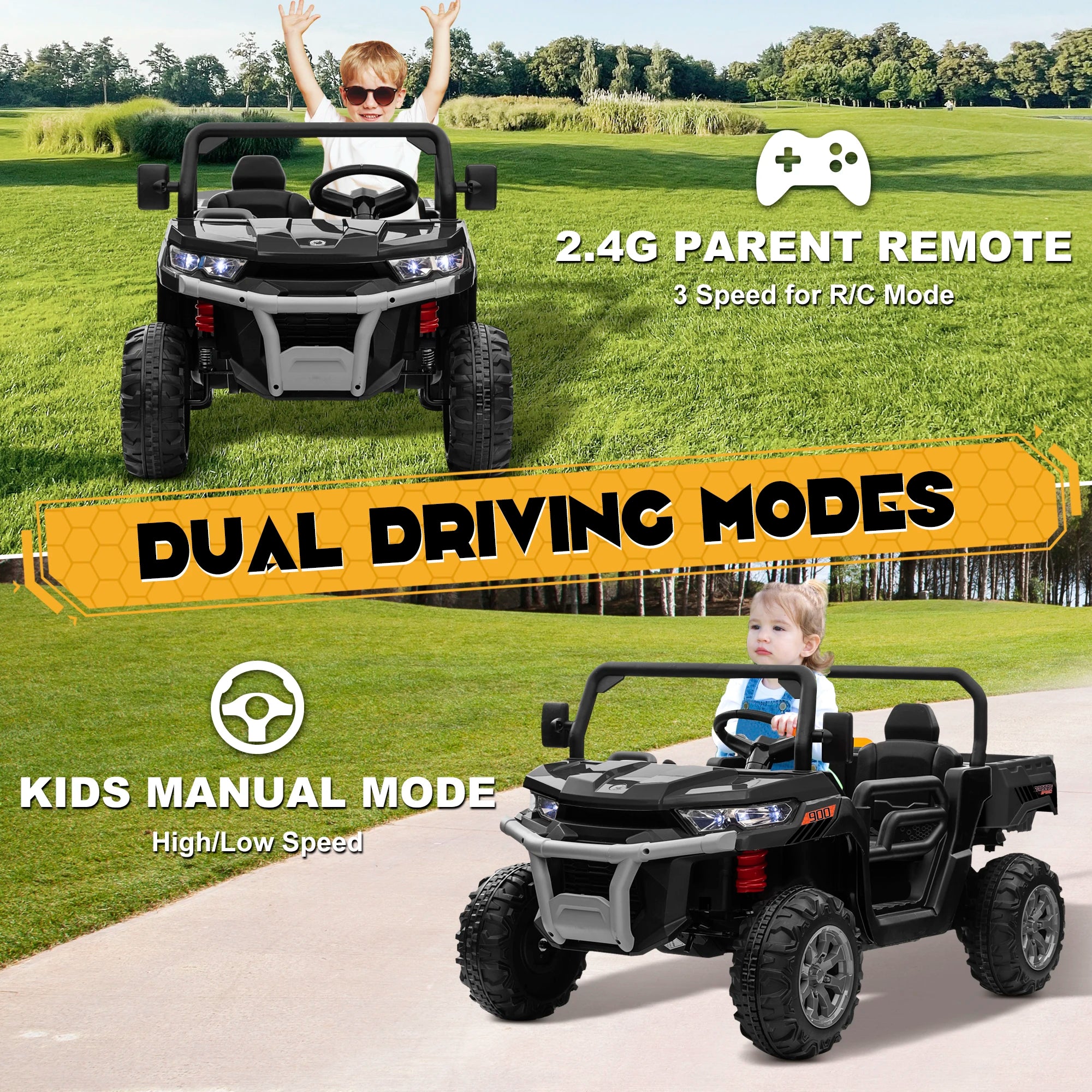 24V Ride on Dump Truck, 2 Seater Kids UTV Electric Car w/2.4G Remote Control, 4 Wheeler,