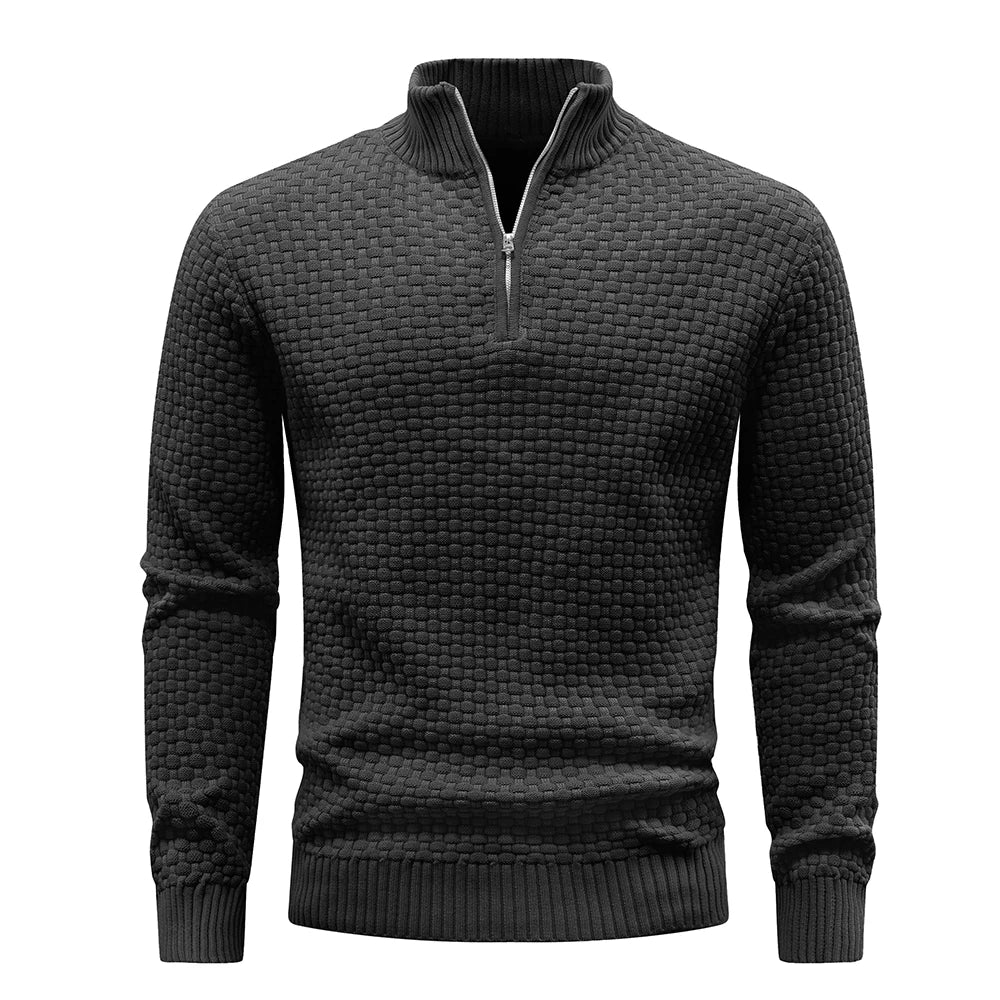 Men's Sweater  Polo Zip Pullover Cable Knit Mock Neck Turtleneck Top US Size