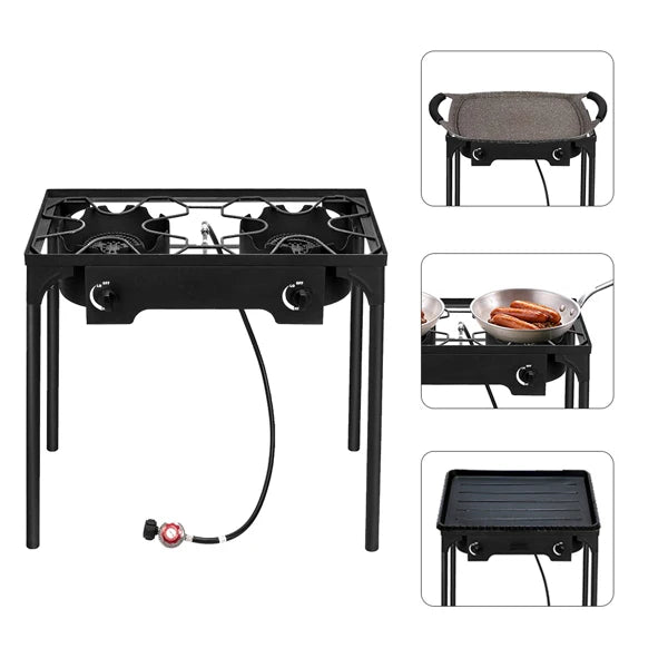 Outdoor Camp Stove High Pressure Propane Gas (Double Burner 150000-BTU)