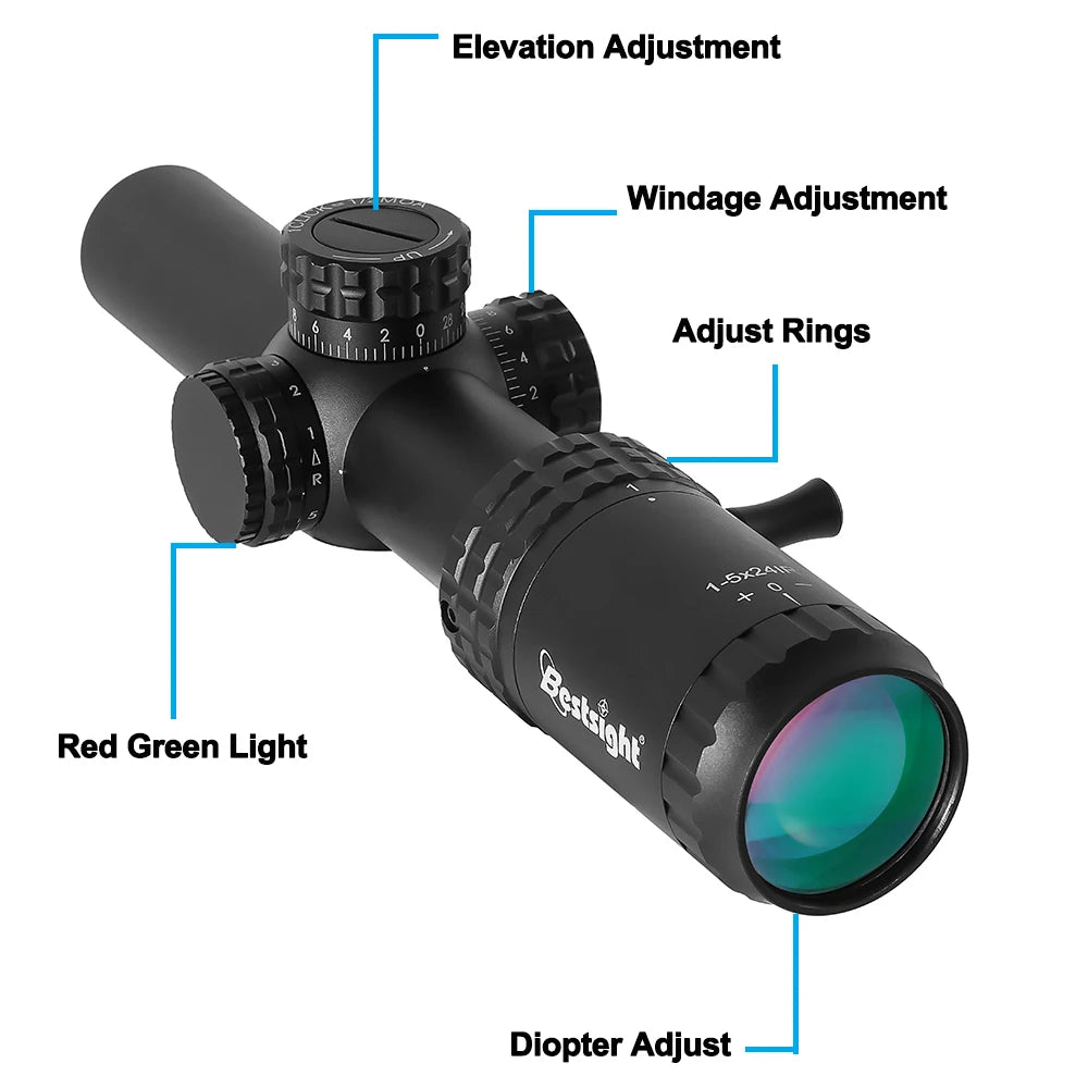 1-5X24 Tactical Optical Scope Red and Green Illuminated  Compact Scope Sight