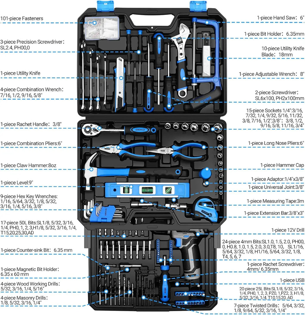 Mechanic Toolbox with 12V Power Cordless Drill