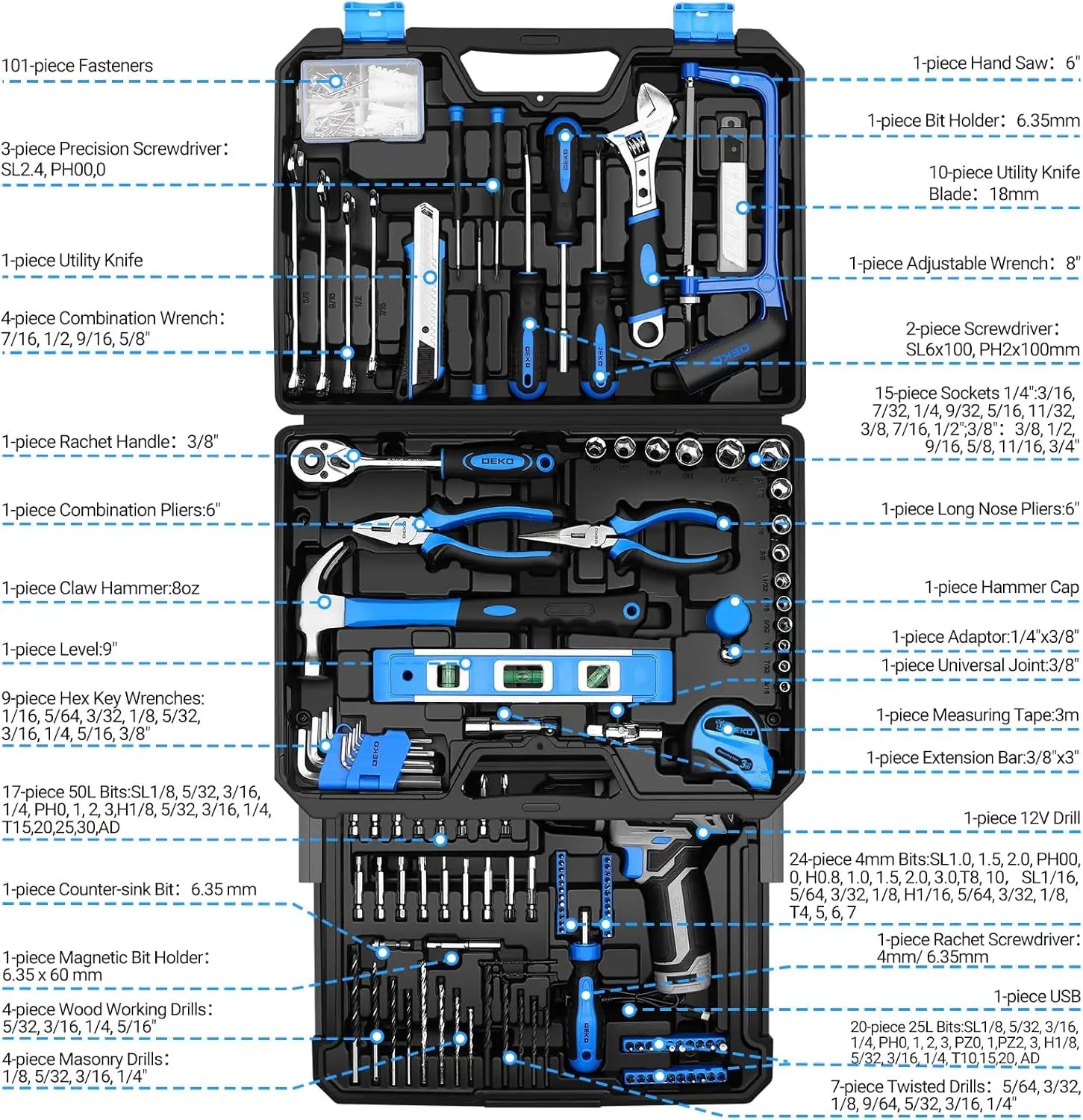 Mechanic Toolbox with 12V Power Cordless Drill