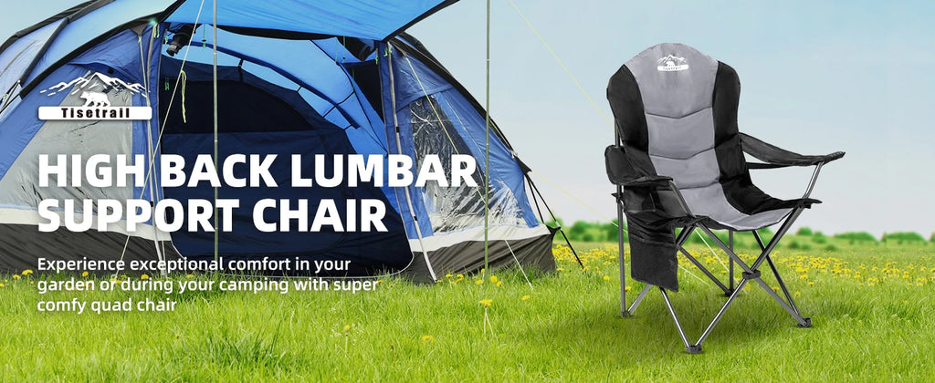 Tisetrail 2 Pack Folding Camping Chairs for Adults High Back Padded Lawn Chairs Portable Outdoor Camp Chair, Black & Gray