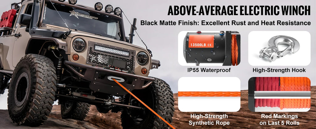 13500lbs Electric Winch Truck Winch with 80ft Synthetic Rope Wireless & Wired Remote Control