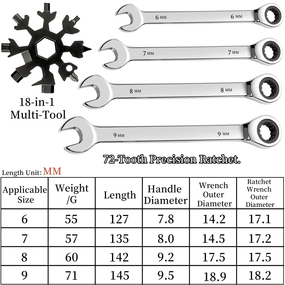 Flexible Ratcheting Combination Wrench Set,6-17mm Metric