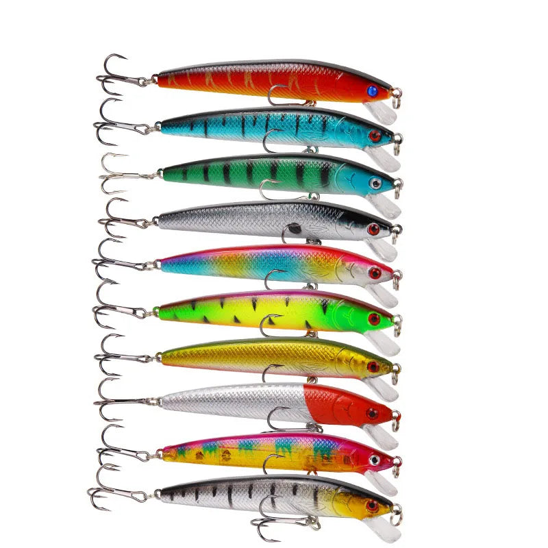 10Pcs Long Tail Minnow Fishing Lure 10cm 9g