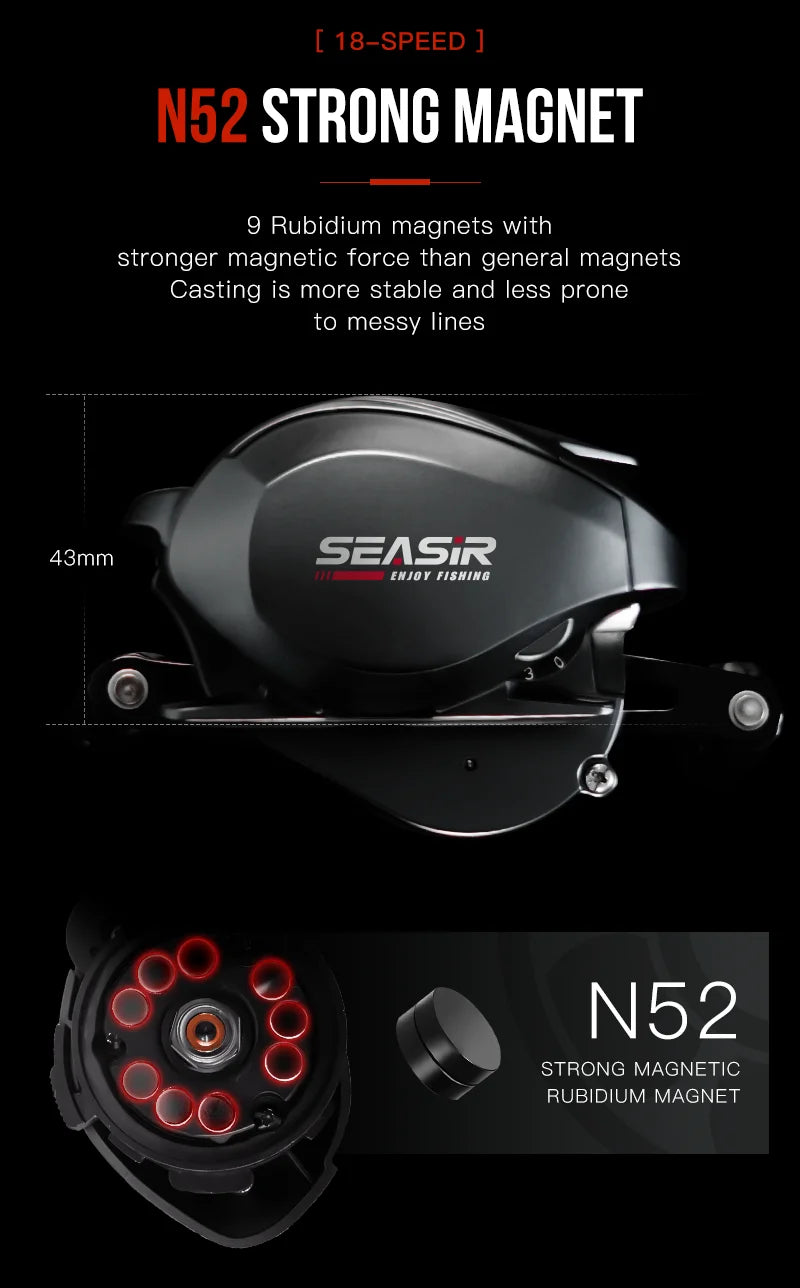 Baitcasting Reel 7.3:1 Hybrid Ceramic Bearing Carbon Fiber Washer Dual Bearing