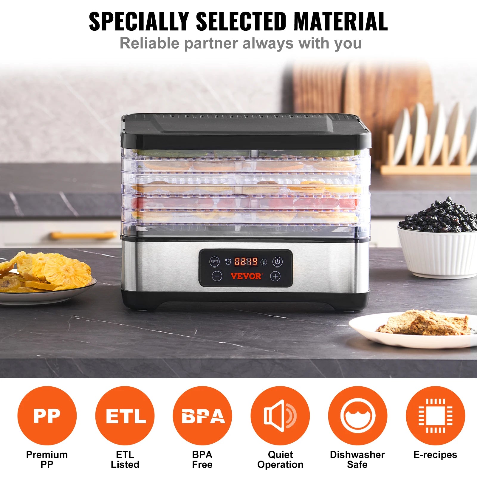 5 Tray Food Dehydrator Machine 300W Stainless Steel Electric Food Dryer