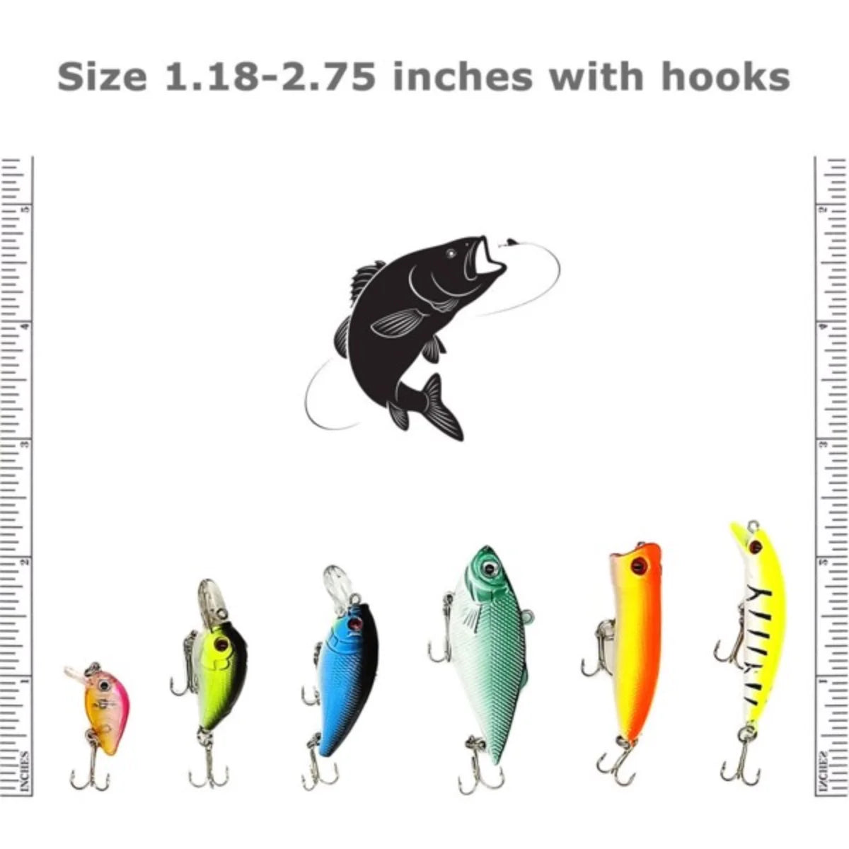 30PCS  Fishing Lures Crankbaits Hooks Minnow Baits Bass Tackle Crank Set