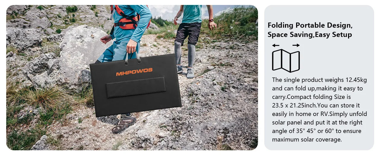 MHPOWOS 400W Portable Solar Panel, Lightweight Foldable Solar Panels with an Adjustable Kickstand, IP67 Waterproof Solar Charger