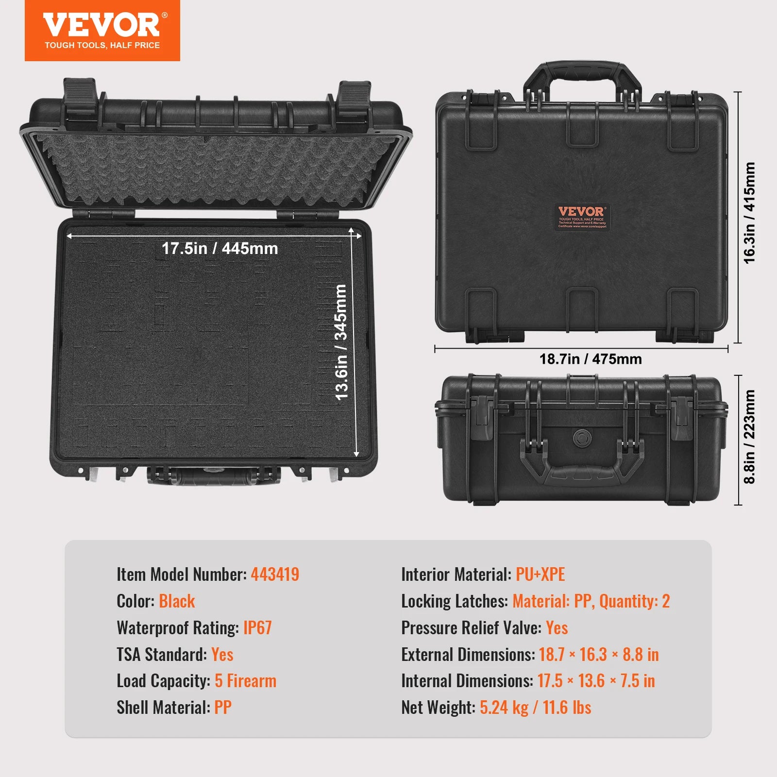 Hard Pistol Cases w/ Pre-cut PU Foam Lining  for 1/2/5/6 Pistol Lockable Pistol Case