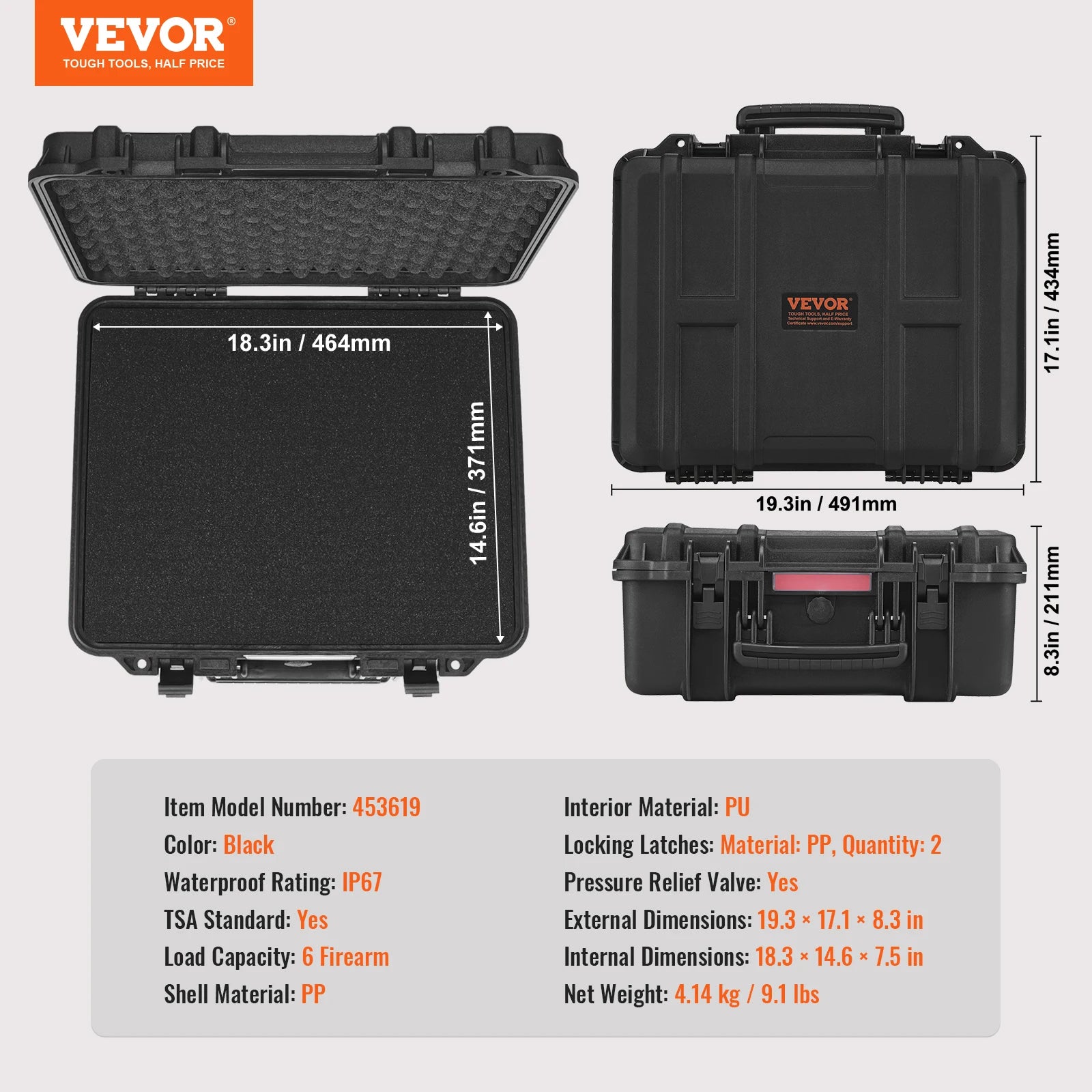 Hard Pistol Cases w/ Pre-cut PU Foam Lining  for 1/2/5/6 Pistol Lockable Pistol Case